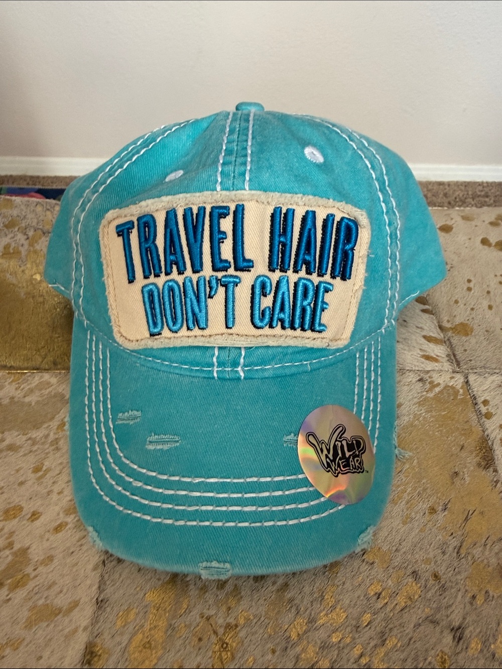 NWT Wild Wear Turquoise "Travel Hair Don't Care" Baseball Cap